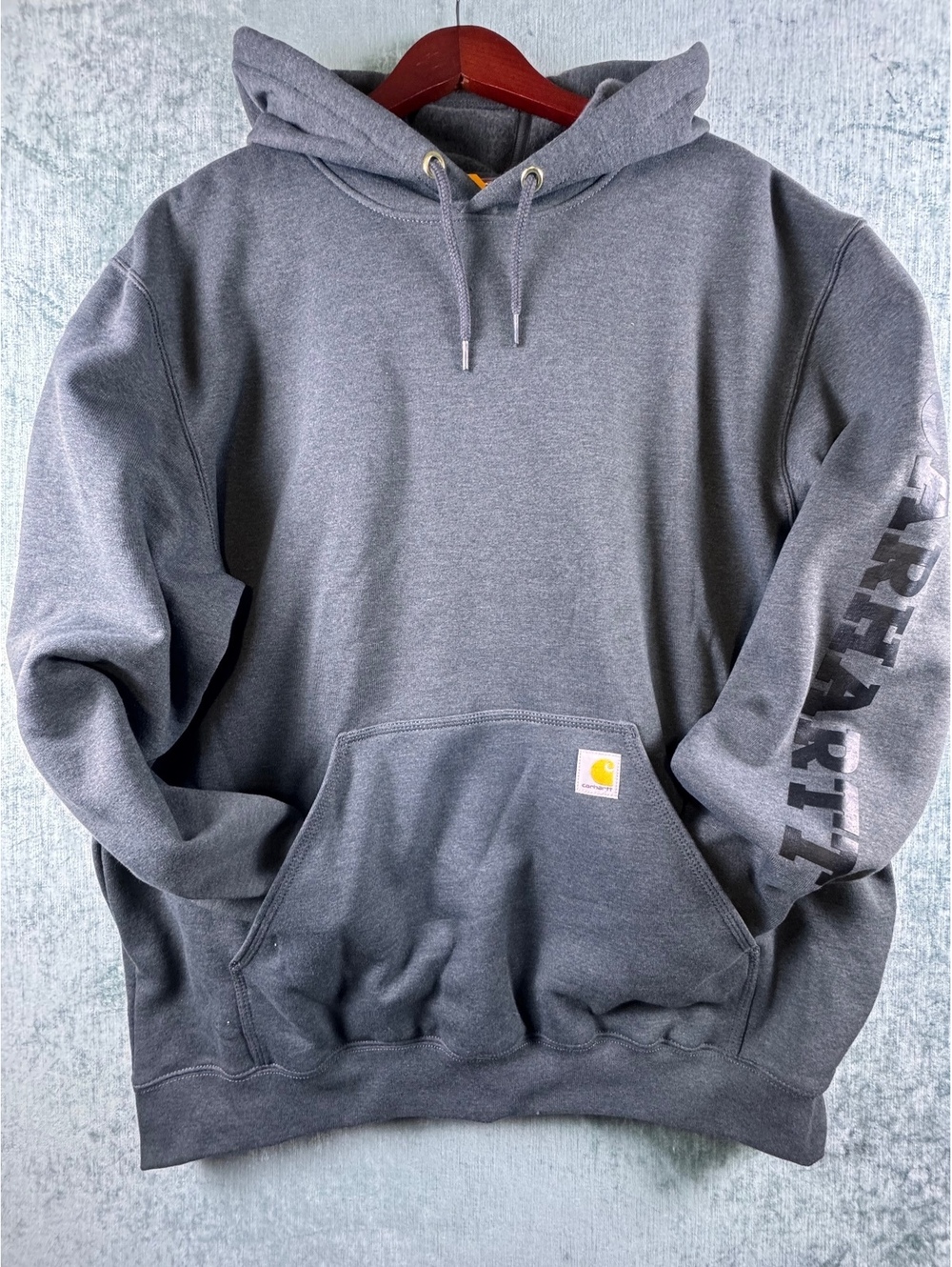 Carhartt men’s 2XL gray logo sleeve hoodie NWT